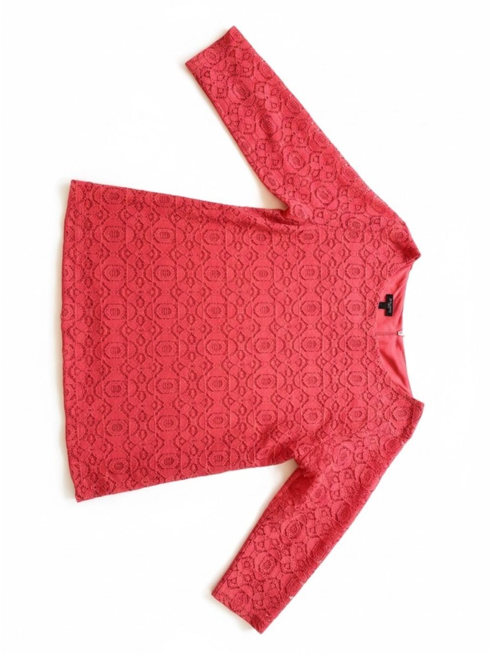 Talbots Medium Petite Salmon Lace Top 3/4 Sleeve Preppy Office Dressy Blouse - Picture 4 of 9